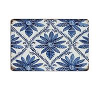 Indigo Blue Trellis' Custom Metal Signs Rustic Pubs Club Wall Art Plaques Grid' Trellis' Quatrefoil Mesh Wall Décor Aluminum Tin Signs for Cabin Yard Bedroom 12x18 Inch
