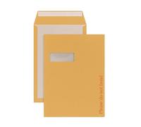 Indigo® C4 Board Back Envelopes with Window - Peel & Seal, Manilla, Printed ‘Please Do Not Bend’ - 324 x 229 mm Pocket Style - Pack of 125