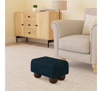 Indigo Dark Blue Mahogany Wood Bun Feet Plush Velvet Fabric Small Footstool Handmade Uk By Footstools Direct