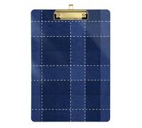 Indigo Denim Patchwork Plastic Clipboard with Standard Hole Design for Nurses, Home Contractor, Size 9x12