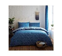 Indigo Diamond Bedding Set King Size Duvet Cover with 2x Pillow Cases