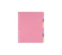 indigo® Dividers A4 Assorted Multipunched Perforated Card Manilla Blank (10 Part Extra-Wide, Pack of 10)