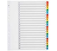 indigo® Dividers, Extra Wide A4+, Index Multipunched Mylar-Reinforced Multicolour-Tabs White (1-20, Pack of 1)