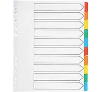 indigo® Dividers, Extra Wide A4+, Index Multipunched Mylar-Reinforced Multicolour-Tabs White (10 Part, Pack of 1)