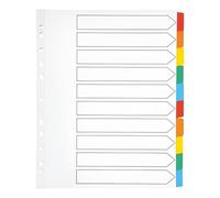 indigo® Dividers, Extra Wide A4+, Index Multipunched Mylar-Reinforced Multicolour-Tabs White (10 Part, Pack of 25)