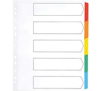 Indigo® Extra Wide A4+ File Dividers - 5 Part Index with Multicolour Tabs, White Card, Mylar-Reinforced, Multipunched - Pack of 5 for Binders & Filing