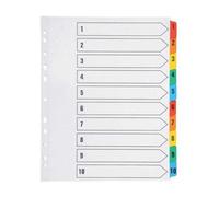 indigo® Dividers, Extra Wide A4+, Index Multipunched Mylar-Reinforced Multicolour-Tabs White (1-10, Pack of 5)