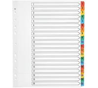 Indigo® Extra Wide A4+ File Dividers - Numbered 1-20 Index with Multicolour Tabs, White Card, Mylar-Reinforced, Multipunched - Pack of 10 for Binders & Filing