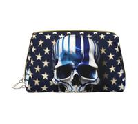 Indigo Flame Print Print Cosmetic Bags,Leather Makeup Bag Small For Purse,Cosmetic Pouch,Toiletry Clutch For Women Travel, Blue Stripe Stars Skull, One Size