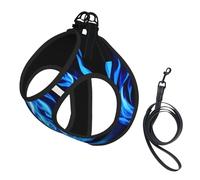 Indigo Flame Print Print Soft Mesh Dog Harness and Leash Set Pet Puppy Cat Comfort Padded Vest No Pull Harnesses