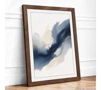 Indigo Flow Minimalist Framed Wall Art Print A3 (42×29.7cm) Walnut, Wall Decor for Living Room, Bedroom, Office & Home, Ready to Hang, Art Gift