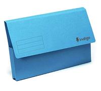 Indigo® Foolscap Document Wallets Half Flap - 285gsm Heavy Duty Blue File Wallets, 30mm Capacity Large Filing Envelopes for Office, School & Home (Pack of 50)