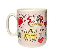 indigo® Giant Novelty Mug 900ml - Extra Large Coffee Mug “Super Mum” - Pink Ceramic Jumbo Tea Cup with Heart Design - Funny Gift for Mother’s Day, Birthday Present - Gift Boxed