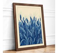 Indigo Grain Field Scandinavian Framed Wall Art Print A3 (42×29.7cm) Walnut, Wall Decor for Living Room, Bedroom, Office & Home, Ready to Hang, Art Gift