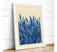 Indigo Grain Field Scandinavian Framed Wall Art Print A3 (42×29.7cm) White, Wall Decor for Living Room, Bedroom, Office & Home, Ready to Hang, Art Gift