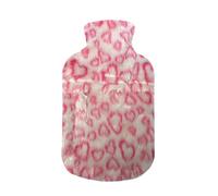 Indigo® Hot Water Bottle with Fluffy Cover, 2L, Baby Pink Leopard Print