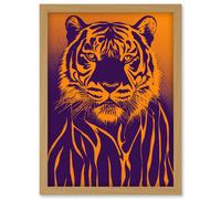 Doppelganger33 LTD Indigo Illustrated Tiger Portrait Vibrant Painting Artwork Framed Wall Art Print A4