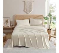 Indigo Ink 4-Piece King Size Bed Sheet Set - Fitted & Flat Sheets & Pillowcases | Cozy Polyester Microfiber | Soft & Breathable | Durable & Wrinkle Resistant | Almond Milk Ivory