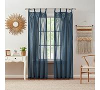 Indigo Ink - Curtain, Sheer Curtain Panel, Window Treatment with Tie Top, Knotted Loops Design, Boho Inspired Home Decor (Mia Blue, 70" x 95")