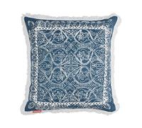 Indigo Ink - Decorative Pillow, Medallion Pillow with Fringe, Throw Pillows for Couch or Bed, Boho Home Decor, 20" x 20" (White Denim Collection, Navy Blue)