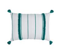 Indigo Ink Panther Collection Boho Stripe Cotton Lumbar Decorative Pillow with Tassels, 14" x 20", Teal