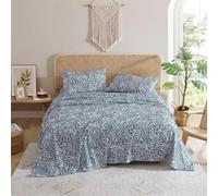 Indigo Ink - Queen Size Sheet Set, 4-Piece Boho Floral Damask Patterned Bedding, Soft & Wrinkle Resistant (Tufted Medallion Collection, Navy Blue)