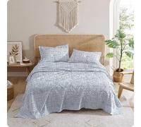 Indigo Ink - Twin Sheets, Soft & Wrinkle Resistant 3-Piece Bedding Set, Geometric Boho Decor, Dorm Room Essentials (White Denim Collection, Twin)