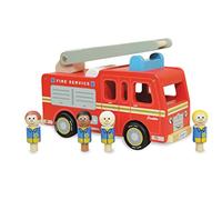 Indigo Jamm Freddie Fire Engine, Classic Wooden Toy Emergency Services Vehicle with Removable Roof and Firefighters for children 18 months+