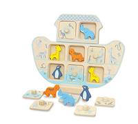 Indigo Jamm Noah’s Ark, picture puzzle and memory game. Includes 4 pairs of wooden animals (Ark Memory Game) | Wooden Educational Toys |