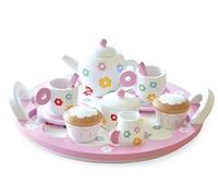 Indigo Jamm Wooden Toy Tea Set with Tray for Ages 3 Years Plus (Flower Tea party)