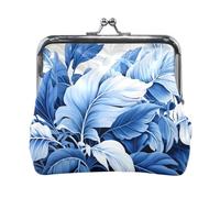 Indigo Leaves Leather Coin Purse for Women Compact Wallet with Lock Clasp Small Vintage Pouch for Cards Elegant Travel Change Bag Cute Stylish Clutch