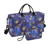 Indigo Morning Glory Abstract Flowers Decorative Shoulder Weekender Overnight Bag Sports Gym Bag with Toiletry Bag for Business Trips Multifunctional Bolsa para viajar en Avion de Mujer