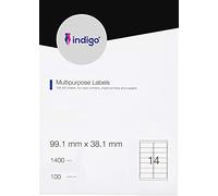 indigo® Multipurpose White A4 Labels - 100 Sheets per Box - Inkjet, Laser, and Copier (14 Label Per Sheet (99.1 x 38.1mm))