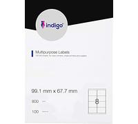 indigo® Multipurpose White A4 Labels - 100 Sheets per Box - Inkjet, Laser, and Copier (8 Label Per Sheet (99.1 x 67.7mm))