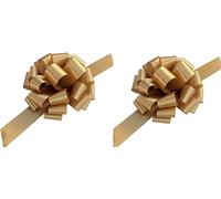 indigo Pack of 2 Large 50mm Pull Bows - Christmas, Valentines, Weddings, Gifts Venue Decorations Ribbons (Gold)