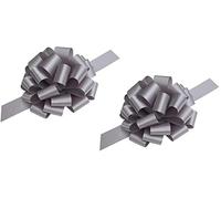 indigo Pack of 2 Large 50mm Pull Bows - Christmas, Valentines, Weddings, Gifts Venue Decorations Ribbons (Silver)
