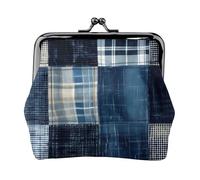 Indigo Patchwork Quilt Coin Purse, Kiss-lock Change Purse Wallets, Small PU Leather Coin Purse for Women