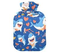 Indigo Playful Shark Heart Shaped hot-Water Bottle with Soft Cover, 2L hot Water Bags for ( Scenario), (Scenario), bolsas de agua Caliente para Dolores