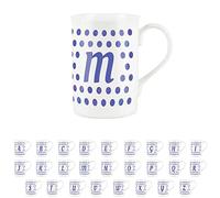 Indigo Polka Dots Spots Letter M Mug - Fine Bone China Alphabet Initials Gift/Present Mug