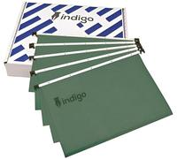 Indigo® Premium A4 Suspension Files with Tabs & Inserts - Durable 30x23cm Office & Home Filing Solution - Green (Pack of 50)