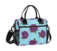 Indigo Rose Flower Blue Lunch Bag with Bottle Holder Waterproof) with Shoulder Strap Lunch Box for Teens Girls School