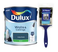Indigo Shade Walls & Ceilings Silk Emulsion Paint 2.5L + 3" Emulsion Paint Brush - Smooth Washable Silk Finish, Quick Dry, Low-VOC, Easy Application for Interior Walls & Ceilings