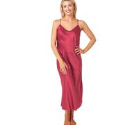 Indigo Sky Samsara Long Satin Chemise Nightdress, Burgundy, 24-26