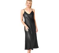 Indigo Sky Women's Samsara Long Satin Chemise Nightdress Nightgown, Coal Black, 20-22