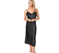 Indigo Sky Samsara Long Satin Chemise Nightdress, Night Black, 16-18
