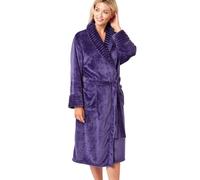 Indigo Sky Tanya Cosy Fleece Shawl Collar Robe - Warm Winter Loungewear, Purple, M