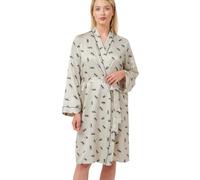 Indigo Sky Tilda Contrast Piping Print Satin Robe, Oatmeal Tiger, 14-16