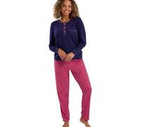 Indigo Sky Women’s Jodie Soft Jersey Loungewear Pyjama Set - Comfy Knitted Top With Button Neckline & Cosy Full Length Pants, Fun Prints Ideal For Gifting, Navy, 12-14