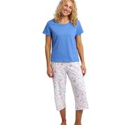 Indigo Sky Women’s Shelby Soft Cotton Jersey Cropped Pyjama Set - Short Sleeve Top & ¾ Length Pants - Fun Printed Loungewear Gift for Her, Blue, 12-14