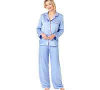 Indigo Sky Womens Astara Full Length Satin Pyjama With Contrast Piping, Denim, 14-16
